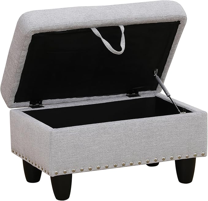Ottoman Rectangular Storage Ottoman Bench, Flannel Footrest Stool Footstool with Lid for Living Room, Bedroom, Entryway, Gray White, 28.5"x19"x17.5"