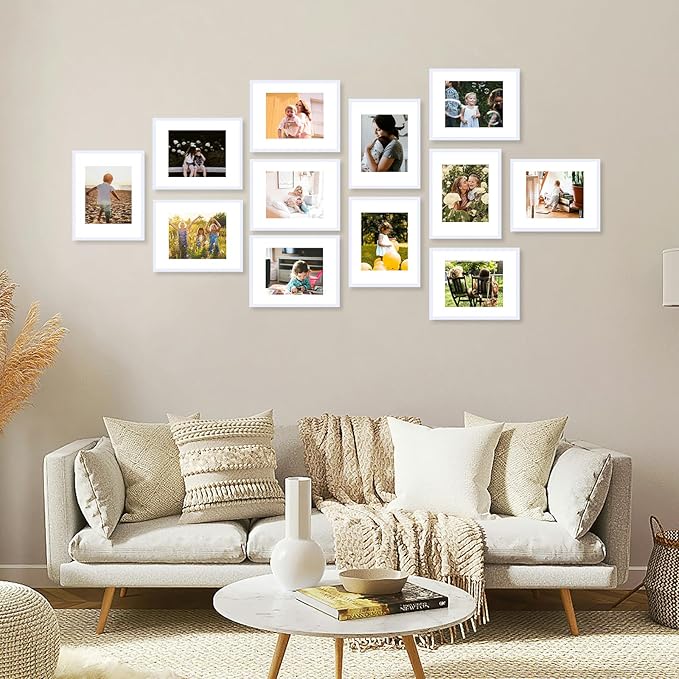 12 Packs 11x14 Picture Frames, Display 8x10 with Mat or 11x14 Without Mat, Gallery Wall Frame Set, 11 by 14 Frames Bulk Set of 12 Collage Wall Decor Photo Frames Set for Wall, White