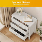 Large White Fluted 3 Drawer Dresser Set of 2, Chest of Drawers with Ball Bearing Slide Modern 30 inch Tall Wood Nightstand with Spacious Storage for Bedroom Hallway Living Room Entryway