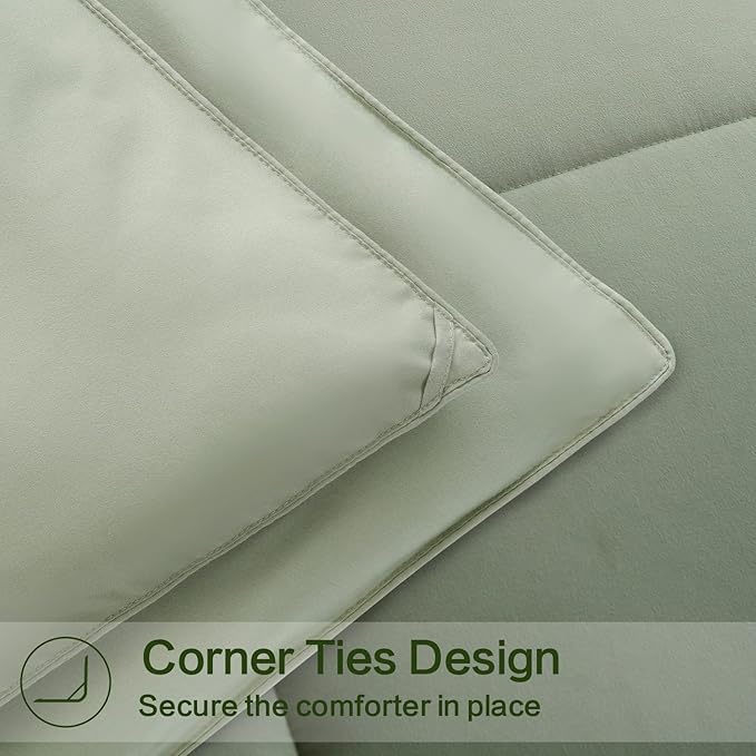 EASELAND Queen Size Down Alternative Comforter - Quilted Duvet Insert for All Seasons, Soft Lightweight with Corner Tabs, Summer Winter Warm Bedding, Sage Green 88×88 Inches