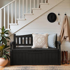 Greesum 80 Gallon Outdoor Storage Bench, Resin Patio Furniture with Armrest,Waterproof and UV-Resistant, Perfect to Garden, Poolside and Lawn, Dark Black