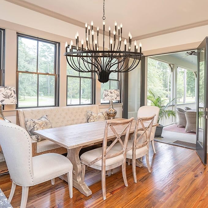 Black Chandelier 36-Light Industrial Iron Candle Chandelier Modern Suspended Farmhouse Chandeliers Pendant Light Fixtures for Dining Room Bedroom Living Room Kitchen Island Foyer E12 Bulb