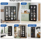 5 Tier Metal Curio Cabinets, Modern Bookshelf Cabinet with 4 Adjustable Shelves, Cabinet Display Case for Home Office, Living Room, Pantry (Black-27.5W)