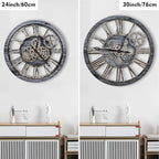The B-Style Large Real Moving Gears Wall Clock 30 inch Rustic Retro Industrial Farmhouse Wood Clock Oversized Decorative Vintage Wall Clocks for Living Room (Carbon Gray)