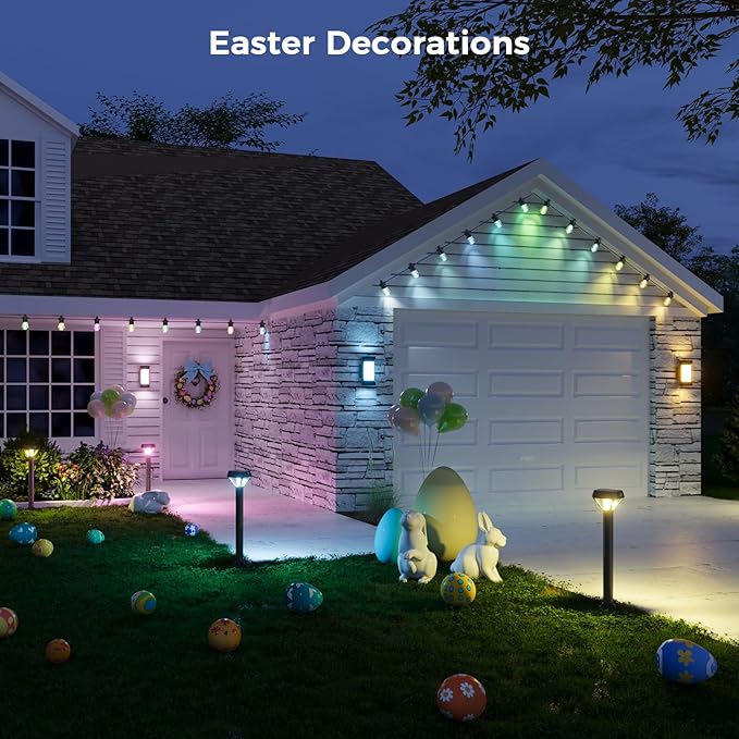 XMCOSY+ Smart Solar Lights Outdoor with Motion Sensor, 150LM APP Control RGBCW Color Changing Garden Lights Solar Powered for Yard Pathway Landscape, Waterproof, 4 Pack