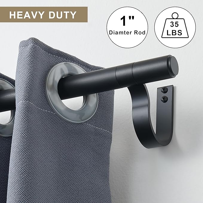 Curtain Rods for 28-161” Windows, Splicing Construction, 1” Adjustable Drapery Rod with Aluminum Alloy Brackets and Finials for Window, Sliding Door, Patio, Living Room Decoration, Matte Black