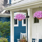 Artificial Faux Hanging Plants Flowers Basket for Outdoor Outside Spring Summer Decoration, Silk Purple Morning Glory in Planter UV Resistant Look Real Fake Flowers for Porch Patio Balcony Home Yard