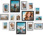 Vittanly 15 Pack Picture Frames Collage Wall Decor, Multi Sizes Including 3pcs 8x10, 6pcs 5x7 and 6pcs 4x6 Photo Frames, Gallery Frame Set for Wall or Tabletop Display, Black, Grey and White