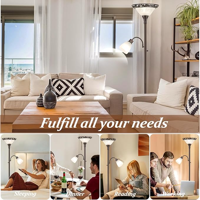 Luvkczc 70" Floor Lamp for Living Room, Bedroom, Office - 2 Head Standing Lamp with Metal Pole & Heavy Base - Vintage Tall Corner Reading Light - No Bulbs Included