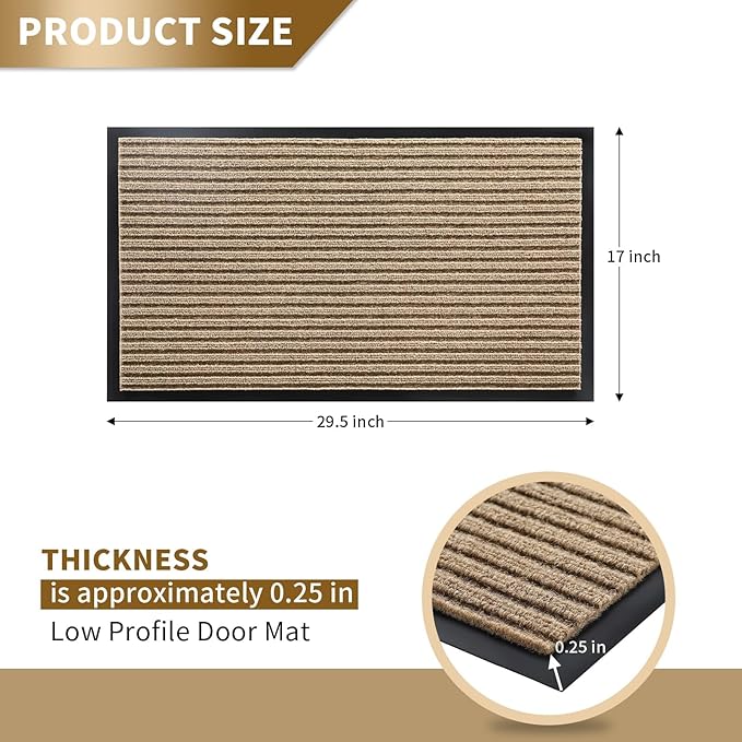 Yimobra Front Door Mat Outdoor Indoor Entrance, 100% Waterproof All-Season All Weather Doormat, Welcome Matt Outside Entry, Non Slip, Low Profile, Heavy Duty Patio Porch Floor Mats,29.5 x 17,Khaki