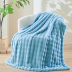 NEWCOSPLAY Faux Fur Throw Blanket Blue Bubble Blanket Thick Warm Soft for Couch Sofa Bed 550GSM (Blue, Throw(50"x60"))