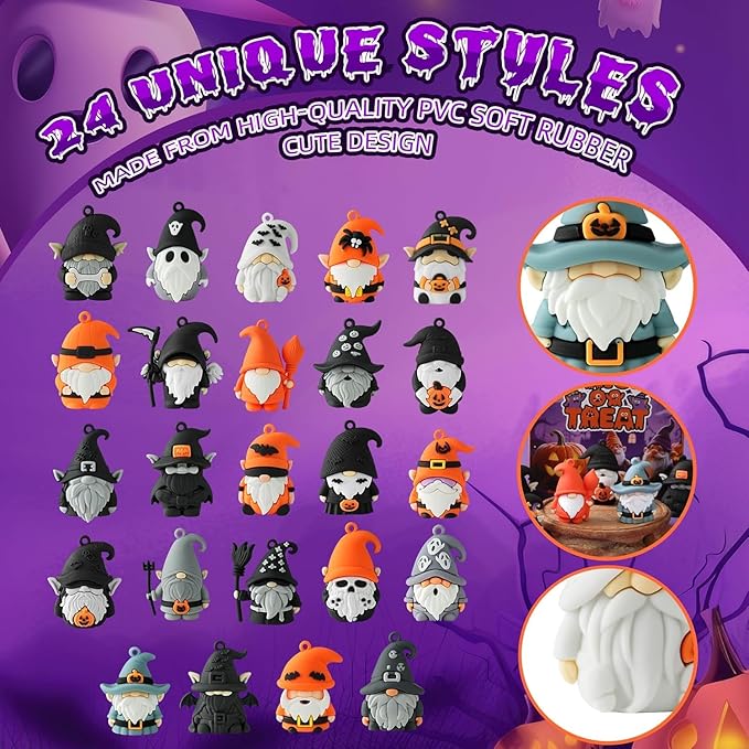 24PCS Halloween Mini Gnome Ornaments, Suitable for Halloween Party Small Gifts, Birthday Gifts Boys and Girls, Classroom Rewards,Candy Bags Collectible Animals Figurine Doll
