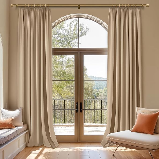 Oneach Gold Curtain Rods for Windows 66 to 120 Inch, 1 Inch Pole Adjustable Length Heavy Duty Metal Curtain Rod Set, for Outdoor Bedroom Kitchen Living Room (16 to 120 Inch)