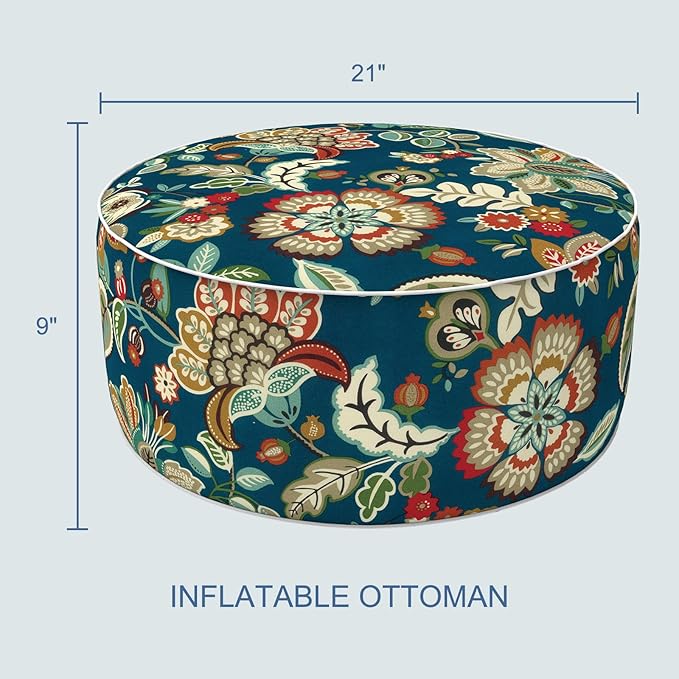 LVTXIII Inflatable Stool Ottoman Footrest with Handle, All Weather Foot Rest, Indoor or Outdoor Use for Home Patio Garden and Camping, D21 x H9, Peacock Blue