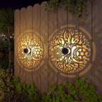 2 Pack Solar Fence Lights Metal Solar Powered Outdoor Wall Deck Step Lights Tree Theme Waterproof Fence Light for Garden Post Patio Backyard Yard Decor (Tree, 2 Pack)