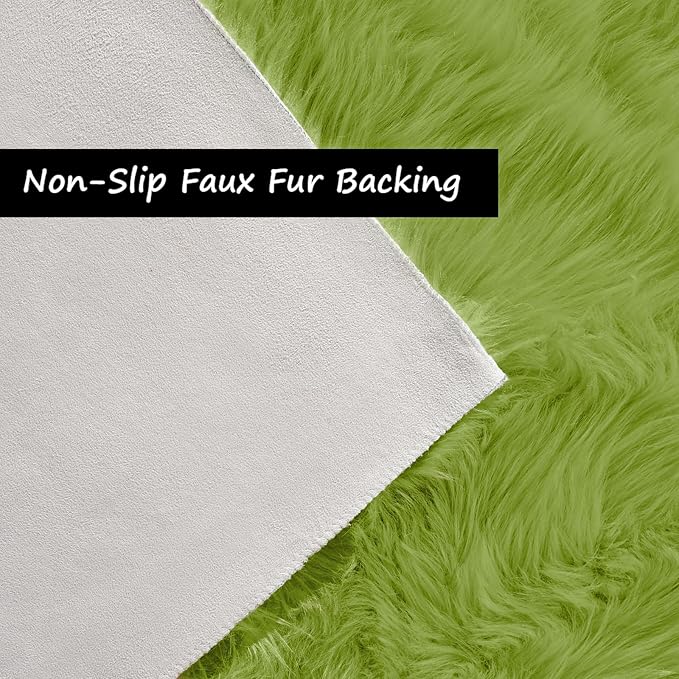 Goolela Area Rugs for Living Room Shag Rug 8x10 Bedroom Bedside Rug Green Washable Furry Faux Fur Rug Soft Fuzzy Sheepskin Rug Rectangle