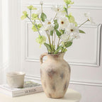 Vintage Farmhouse Pottery Vase, 9.7 inch Handcrafted Decorative Ceramic Vase for Home, Dining Table, Bathroom, or Bookshelf Accents