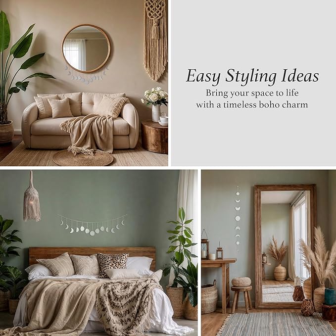 BASE ROOTS Moon Phase, Silver Wall Decor for Bedroom & Living Room, Bohemian Wall Decor, Handmade Hammered Metal 36" 13 Phases Moon, Celestial Wall Art, Gift for Women & Kids