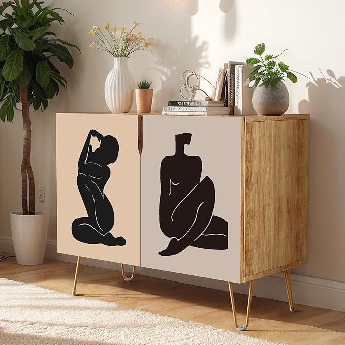 SIGNWIN Sideboard Buffet Cabinet, Kitchen Storage Cabinet with 2 Doors, Matisse Nude Dancer Exhibition Poster Vintage, Cupboard Console Table for Dining Room - 35" L x 18" W x 29" H