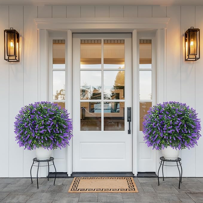 BAIJIALI Artificial Trees,2 Set of 16'' UV Resistant Fake Evergreen Shrubs Bushes Plants (Lavender, 2 Packs)