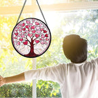 Stained Glass Window Hanging, Pink Love Heart Tree Suncatcher Hangings Beige Sun Catchers Decor for Birthday Holiday for Women, Men, Wife, Aunt, Mom 11.8IN