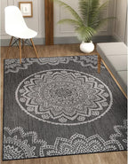 CAMILSON Outdoor Rug 5x7 Modern Area Rugs for Indoor and Outdoor Patios and Porches - Waterproof Washable Non-Shedding Easy-to-Clean Outside Carpet (5 x 7, Medallion - Dark Grey/Light Grey)