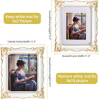 8x10 Vintage Picture Frame with Embossed Flower Design, White Ornate Frame for 8x10 or 5x7 Pictures with White Mat, Hand-Crafted Resin Antique Frames for Tabletop & Wall Hanging, Home Decor (White)