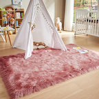 AMTOVO Faux Fur Sheepskin Rug for Living Room, 4 x 6 ft Blush Pink Fluffy Area Rug for Bedroom, Playroom, Luxury Room Decor, Rectangle
