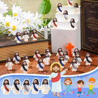 Bememo 100 Pcs Jesus Toys Original Design Mini Rubber Little Jesus Figurine to Hide and Seek Religious Party Favors Sunday School Craft Baptism Gifts for Easter Egg Stuffers (Dark Color)