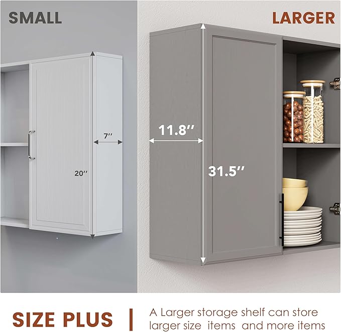 FIMELLO 59" Laundry Room Cabinets Wall Mounted, Kitchen Wall Cabinet with Adjustable Shelf, Wall Cabinets with Doors for Laundry Room, Upper Cabinets for Bathroom, Gray