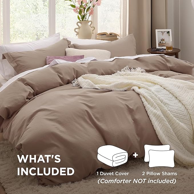 Bedsure Khaki California King Duvet Cover - Prewashed Cotton-Like Extra Soft Bedding Set, Includes 1 Cal King Duvet Cover 104x98 Inches with Zipper Closure & 2 Pillow Shams, Comforter Not Included