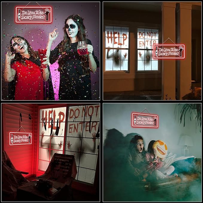 WLHOPE Do You Like Scare Movies Neon Sign Dimmable Neon Signs For Wall Decor Led Lights For Cinema Halloween Bar Club Party Teen Boy Bedroom Game Room Decor Gifts USB Powered 16.54x7.87in