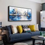 ZUITINGHUA Large Black Framed Wall Decor For Living Room Canvas Wall Art For Office Modern Wall Decorations For Bedroom Blue Landscape Paintings Abstraction Pictures Artwork Home Decor 24x48 In