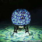 VOREEN Solar Gazing Ball, 10" Mosaic Glass Gazing Globe with Solar Light, Handmade Outdoor Yard Decor Sphere for Patio Lawn Garden, Gift for Mom Wife Friend, Peacock Feather Design (Blue)