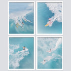 SIGNWIN Framed Ocean Nautical Landscape Wall Art, Set of 4 Surfing Surfboard Aerial View Wall Decor Prints, Nature Wilderness Wall Décor for Living Room, Bedroom - 11"x14"x 4 White