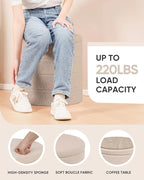 B FSOBEIIALEO Ottoman with Stroage, Round Sherpa Storage Ottoman Stool, Boucle Foot Rest 16.9"x16.9"x17.7"（Beige