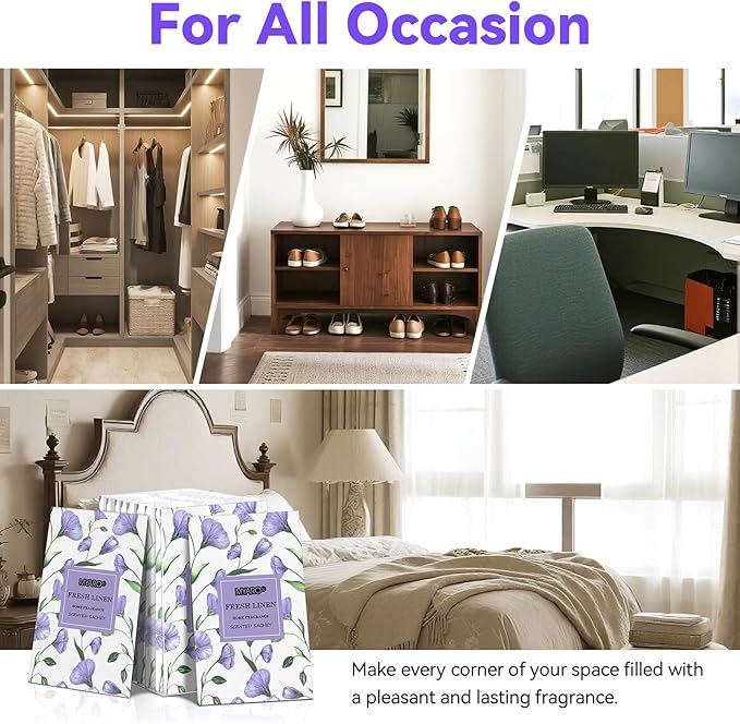 MYARO Large 12 Pcs Linen Scented Sachets for Drawer and Closet, Long-Lasting Sachets Bags Air Freshener Fresh Scents, Hanging Potpourri Bags Home Fragrance for Lover