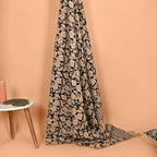 Handmade Cotton Throw Blanket 48x70 Inches | Black & Beige Floral Block Print Decorative Sofa Throw with Tassels | Large Lightweight Cotton Bedspread for Living Room, Couch, or Bedroom