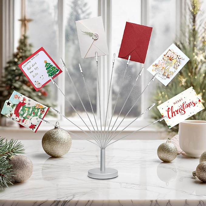 Silver Photo Tree Holder with Metal Base,12 Clips Flexible & Durable Branches Money Trees Gift Card Holder with Clips,Picture Trees to Hold Photos for Christmas Wedding Greeting Birthday Party Gift