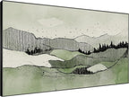 SIGNWIN 46"x72" Extra Large Framed Wall Art Green Line Art Mountain Landscape Illustration for Home Living Room Bedroom Decor (Frame Assembly Required)