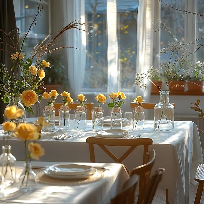 Vintage Glass Vases for Flowers, Set of 12 Clear Vases for Farmhouse Wedding Centerpiece Cylinder Bottle for Reception Table Decoration Home Decor Floral Arrangements