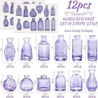 Glass Bud Vases 24 in Bulk, Small Purple Vase Glass Vases for Flowers Modern Ribbed Colored Bud Vase for Decor Wedding Flower Vase in Bulk Vintage Decor Bridal Shower Centerpieces Home Decoration