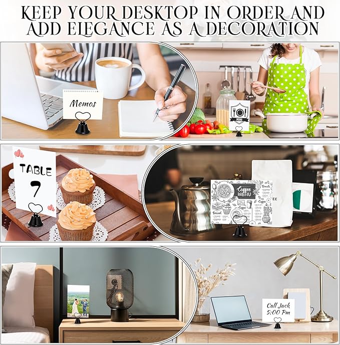 24 Pcs Table Number Holders Place Card Holders for Table 2 Inch Ring Clip Bell Number Holder Metal Picture Holder for Wedding Christmas Restaurant Home Photo Office Memo(Black,Heart)