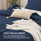 Litanika Navy Blue Comforter Set Queen Size, 3 Pieces Lightweight Solid Bedding Comforter Set, All Season Fluffy Bed Set (90x90In Comforter & 2 Pillowcases)