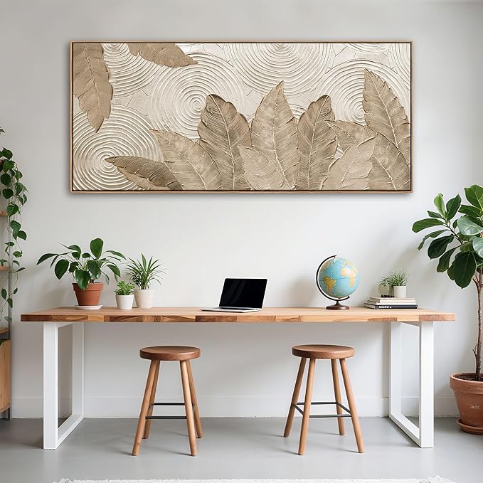 Minimalist & Modern Art for Bedroom Decor Framed Abstract & Textured Artwork for Walls Neutral & Contemporary Beige Pictures - 3D Artwork for Living Room and Boho Style 31×70IN