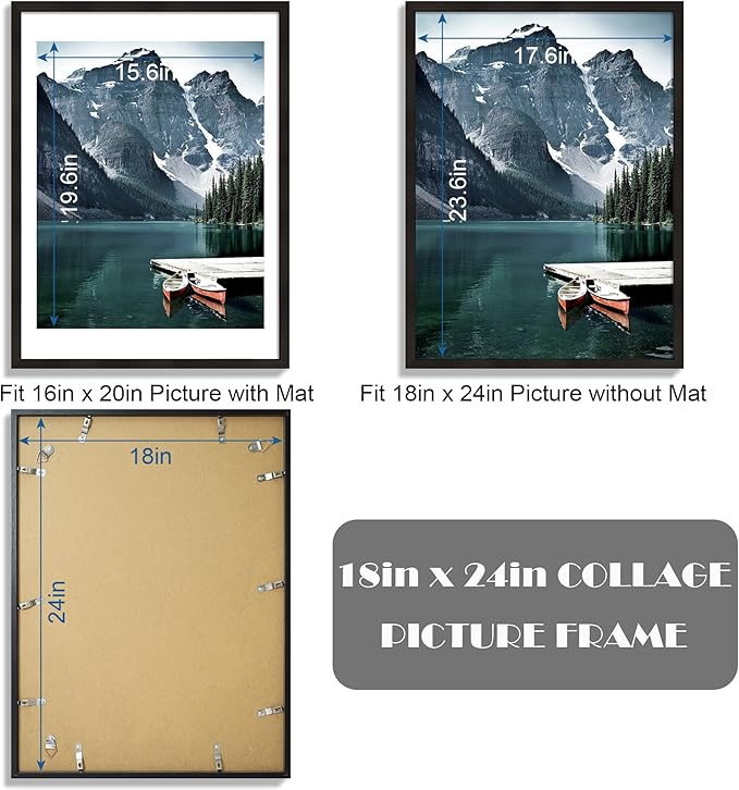 18x24 Frame Set of 3 - Display 16x20 Photo with Mat or 18 x 24 Poster without Mat, Wall Mounting Horizontal and Vertical, Black