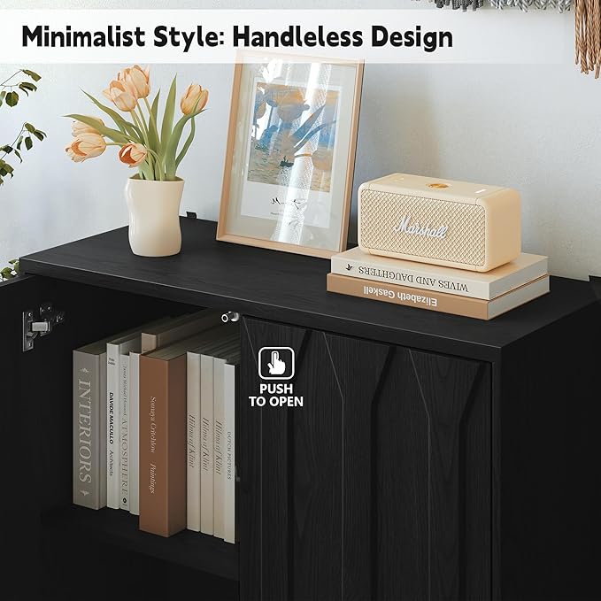 3More Accent Cabinet with 2 Doors,Sideboard Buffet Cabinet with Iron Legs and Adjustable Shelf,3D Lattice Design for Living Room, Entrance, Dining Room,Black