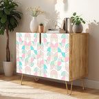 SIGNWIN Sideboard Buffet Cabinet, Kitchen Storage Cabinet with 2 Doors, Pastel Pink & Teal Polygon, Cupboard Console Table for Dining Room - 35" L x 18" W x 29" H