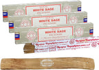 Satya Nagchampa White Sage Incense Sticks, Satya Bng (Bangalore) Insenses 15gmx3 Pack (45 GMS) with Raajsee Incense Holder Bundle, Satya Nagchampa Natural Incense