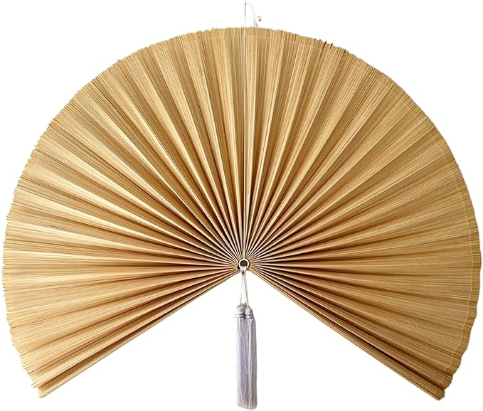 Fan Wall Decor, Japanese Giant Fan, Large Bamboo Fan Wall Art For Boho Hanging Headboard, Decorative Folding Fans For Over Bed, Asia Trending (Ivory 63inch)